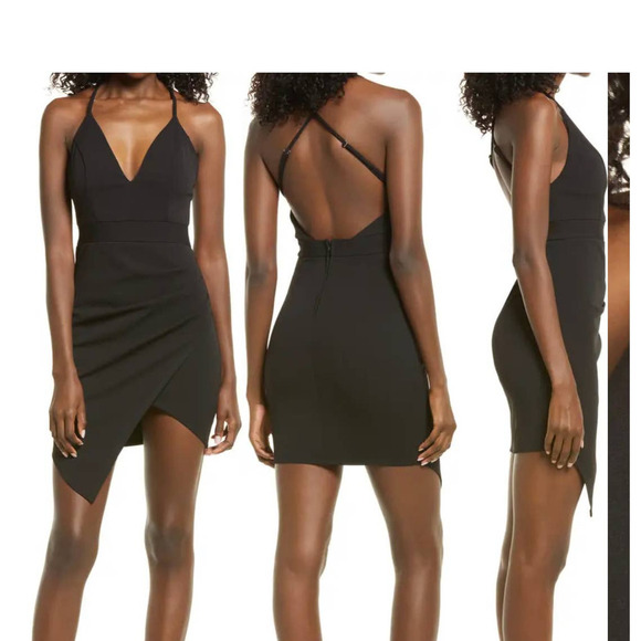NWT LNL Crossback Minidress Women Dress Black NORDSTROM Size L - Picture 1 of 7